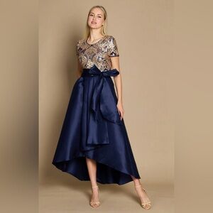 MARINA Elegant Navy and Gold Women's Dress With Pockets